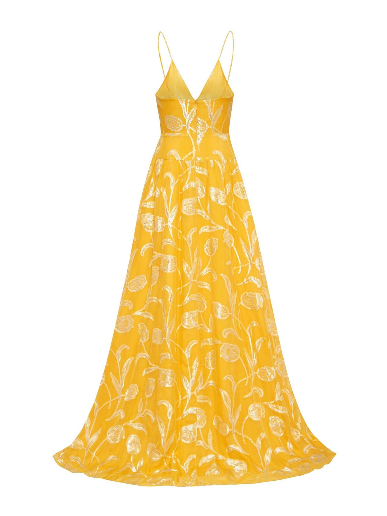 Yellow floral drop waist Marigold gown Clothing Markarian    - Collagerie