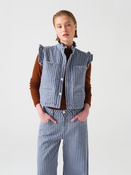 Pablo waistcoat in washed denim wide stripe 6204329090 Seventy + Mochi    - Collagerie