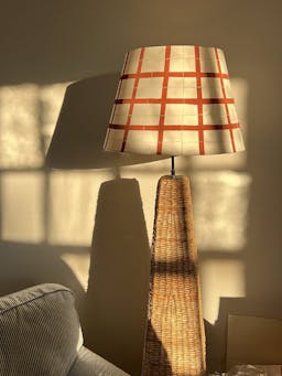 Rust gingham lampshade Interiors Hum London    - Collagerie