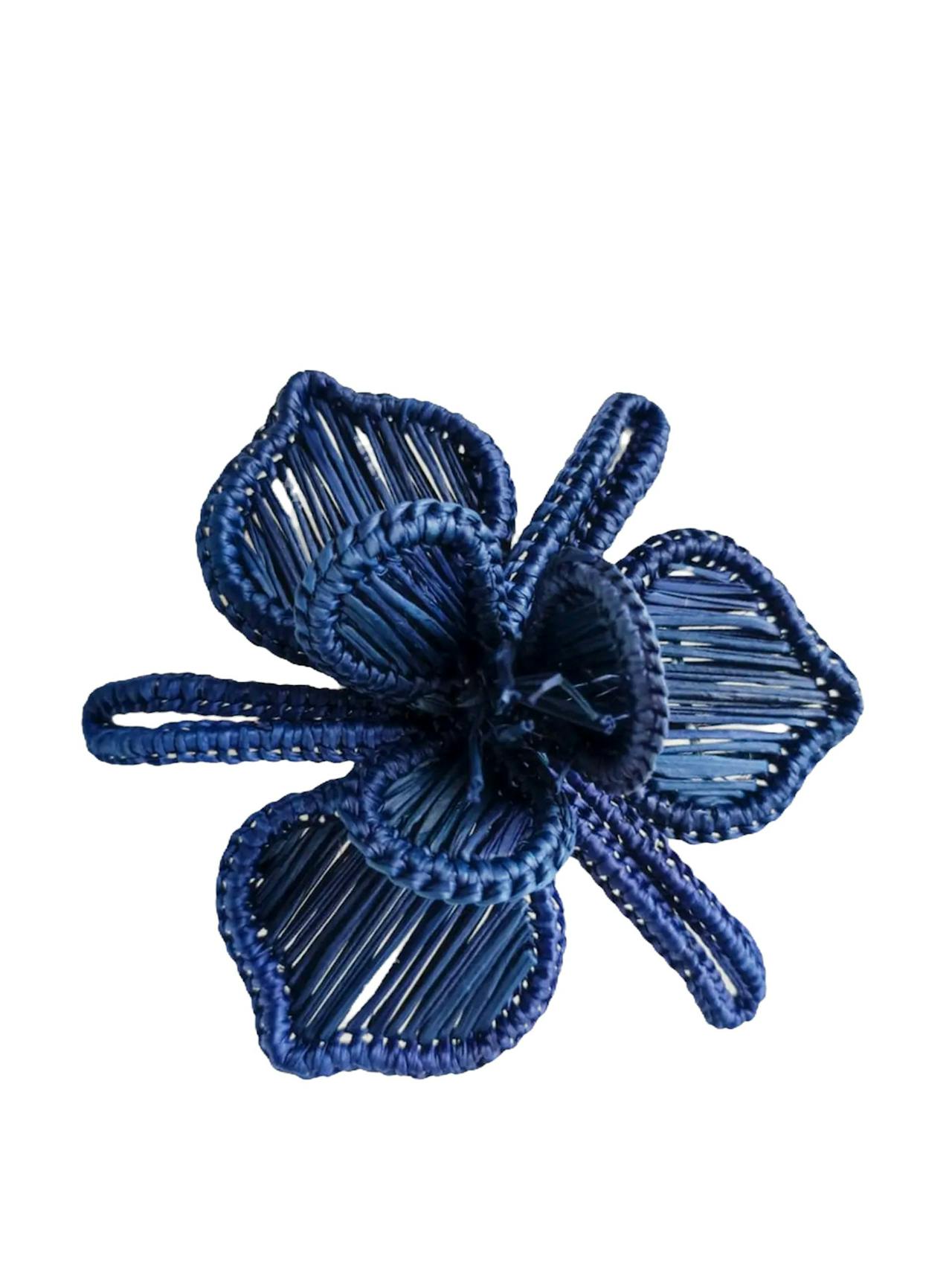Orchid rattan napkin ring in blue