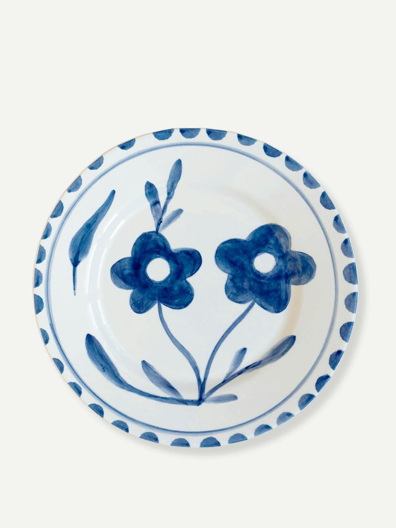 Blue flowers hand painted ceramic dessert plate