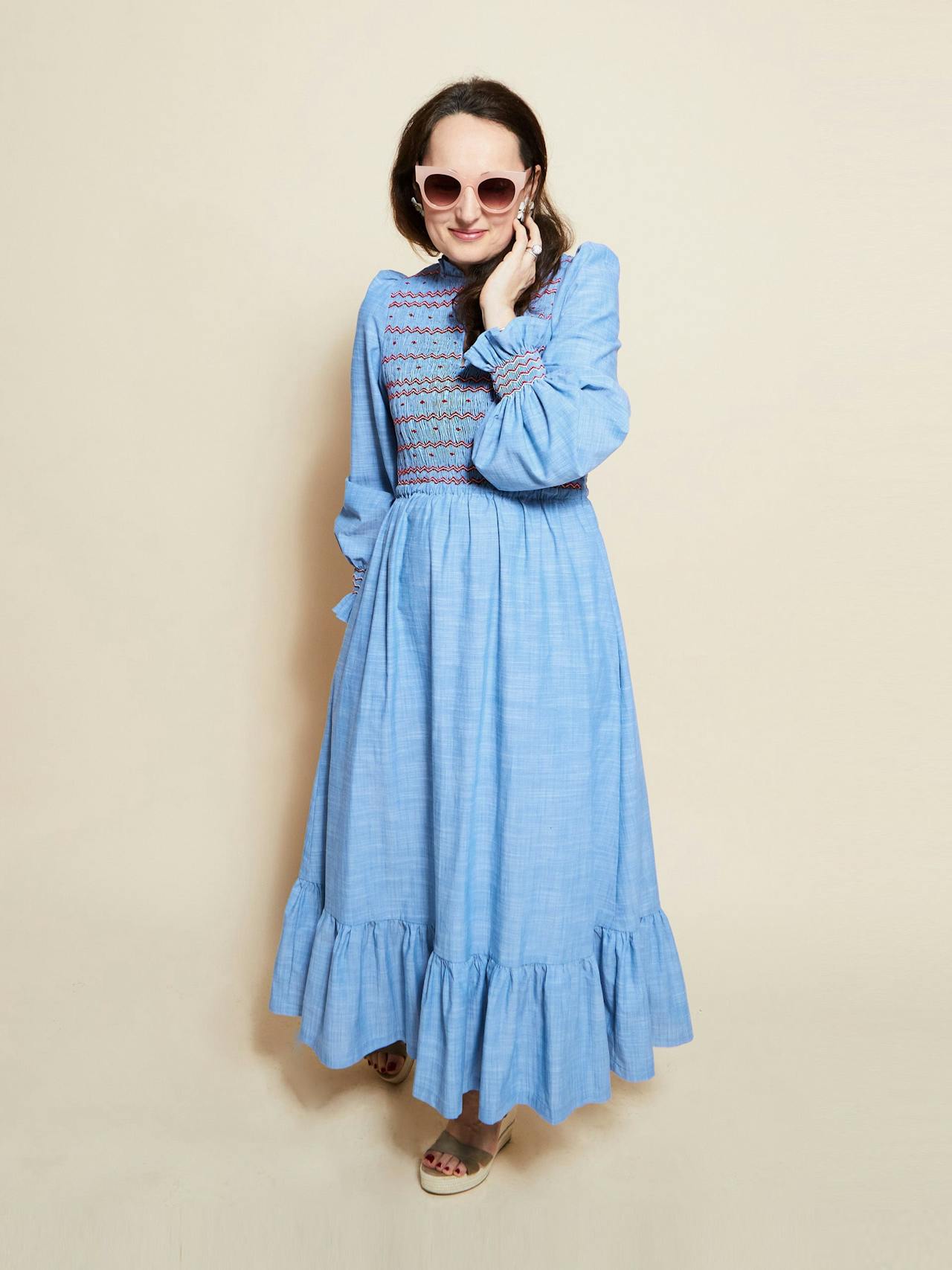 Emmeline pankhurst dress chambray with strawberries and cream hand smocking  Smock London    - Collagerie