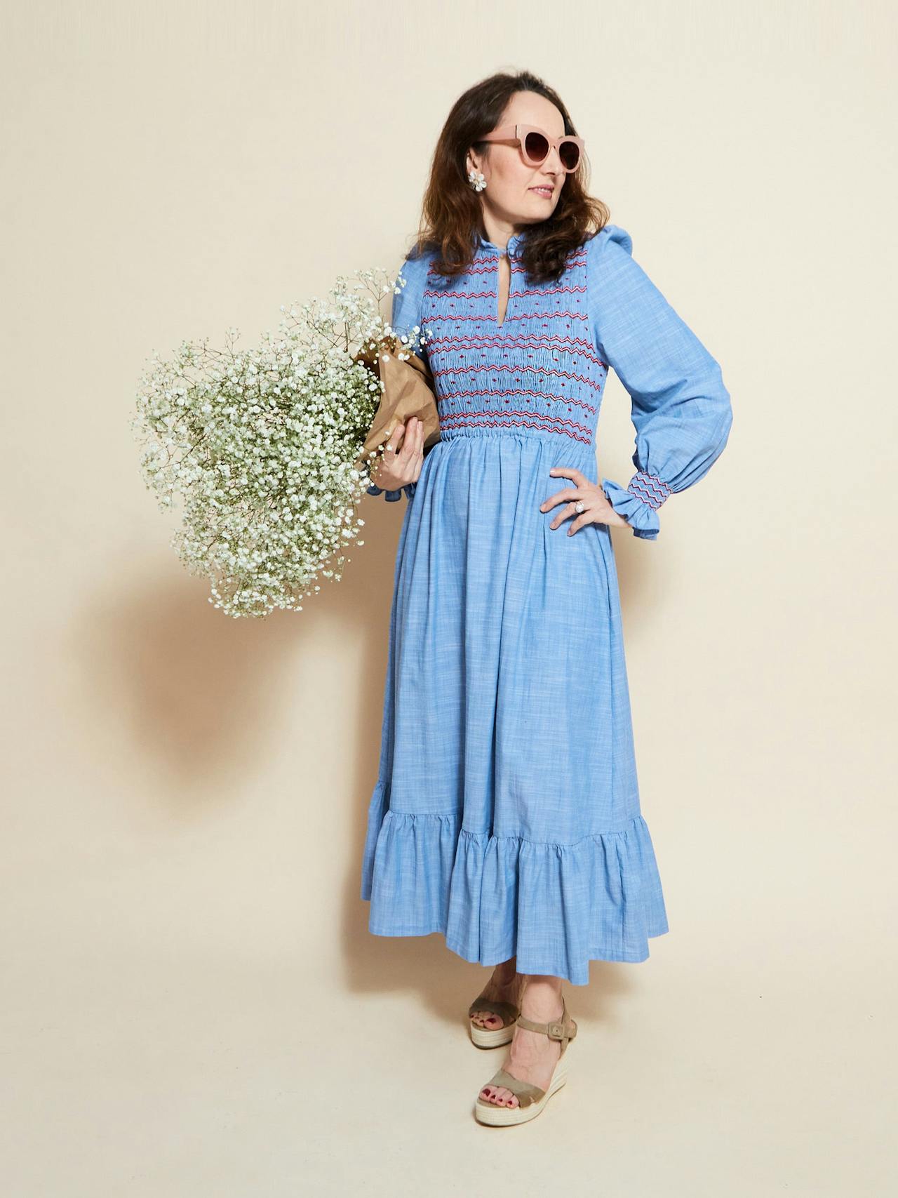 Emmeline pankhurst dress chambray with strawberries and cream hand smocking  Smock London    - Collagerie