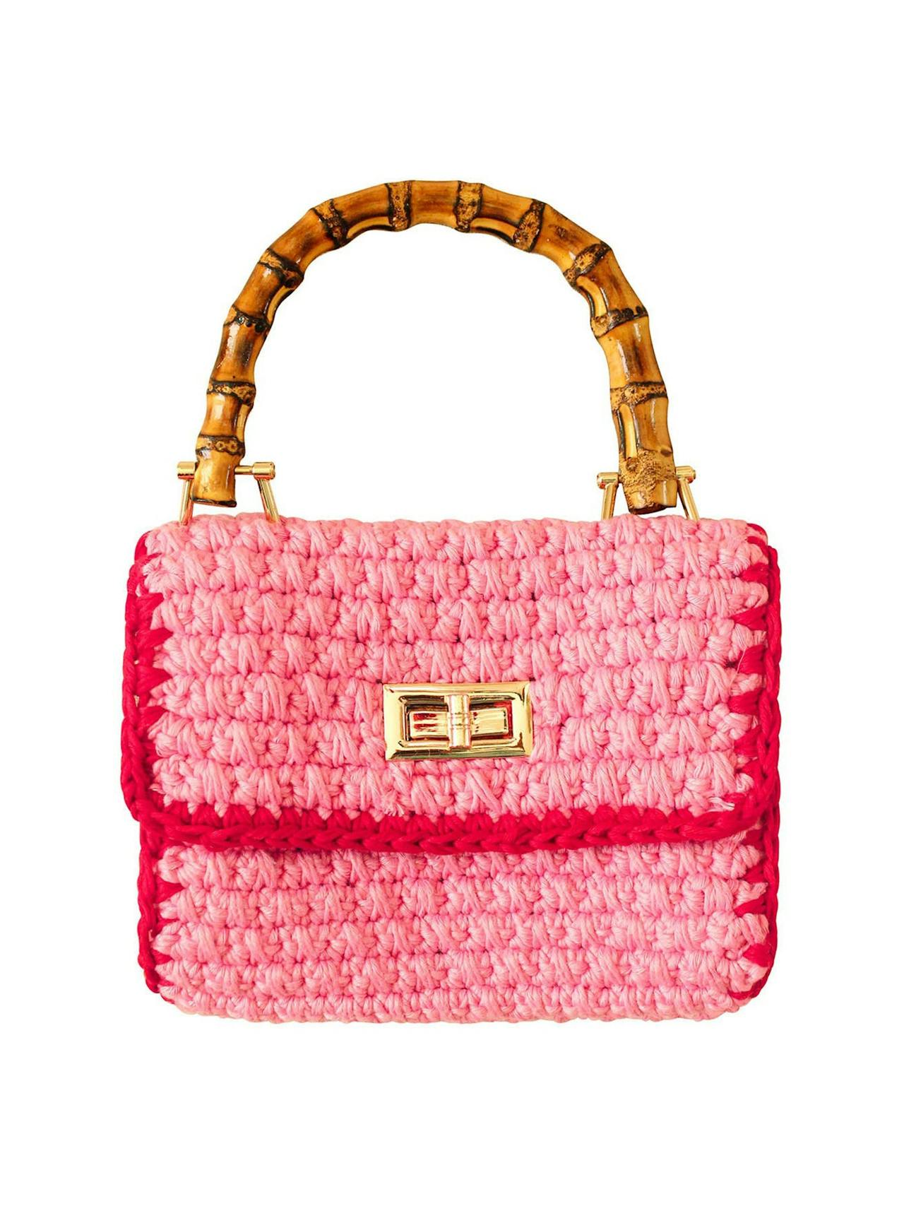 Airmail petite crochet handbag in pink and red