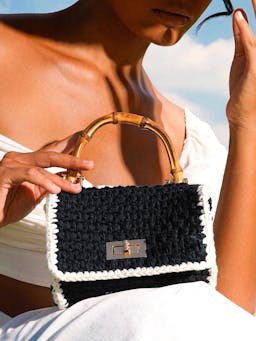 Black and white Airmail mini crochet handbag Handbags BrunnaCo    - Collagerie