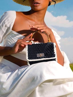 Black and white Airmail mini crochet handbag Handbags BrunnaCo    - Collagerie