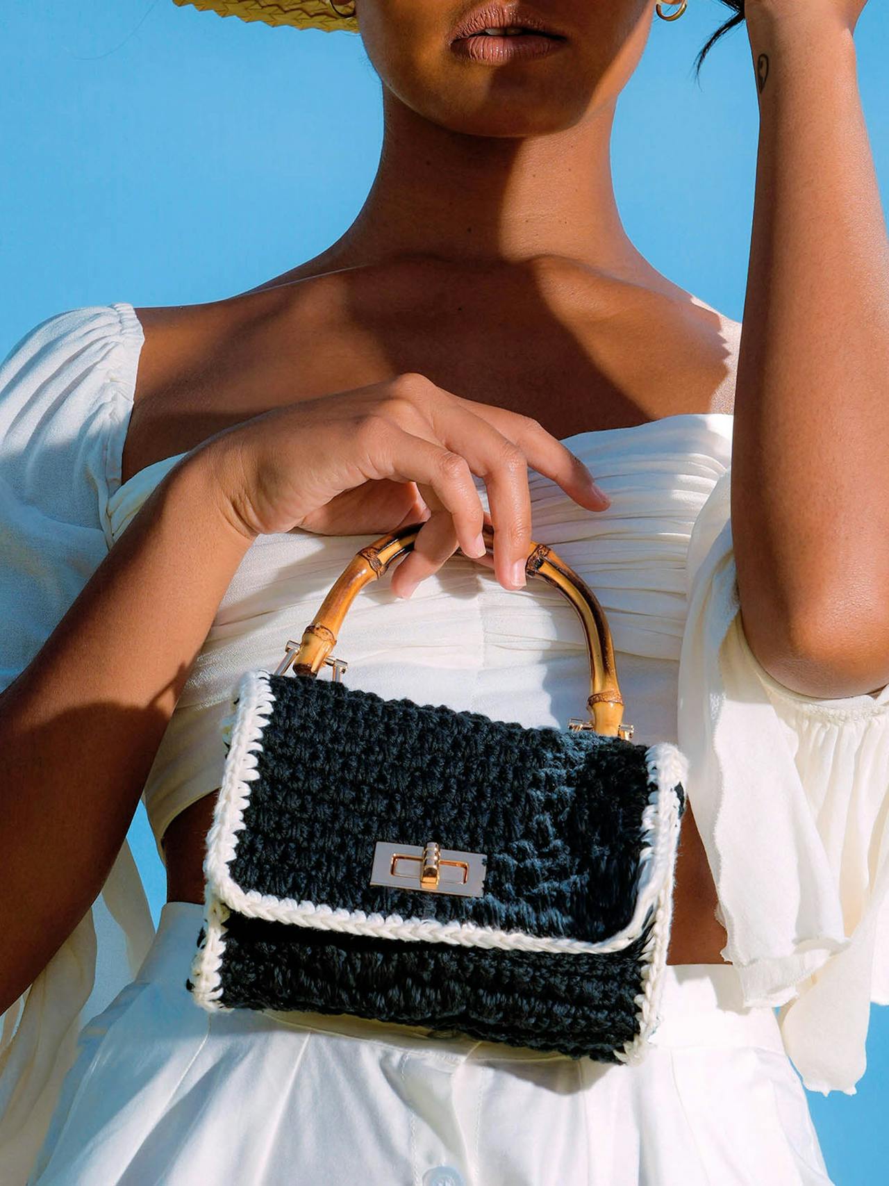 Black and white Airmail mini crochet handbag Handbags BrunnaCo    - Collagerie