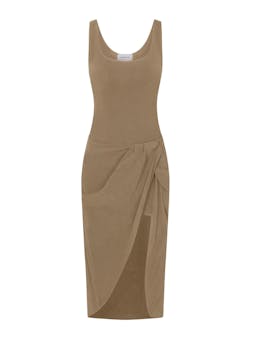 Selene drop waist drape midi dress in textured stretch Dresses Anemos    - Collagerie