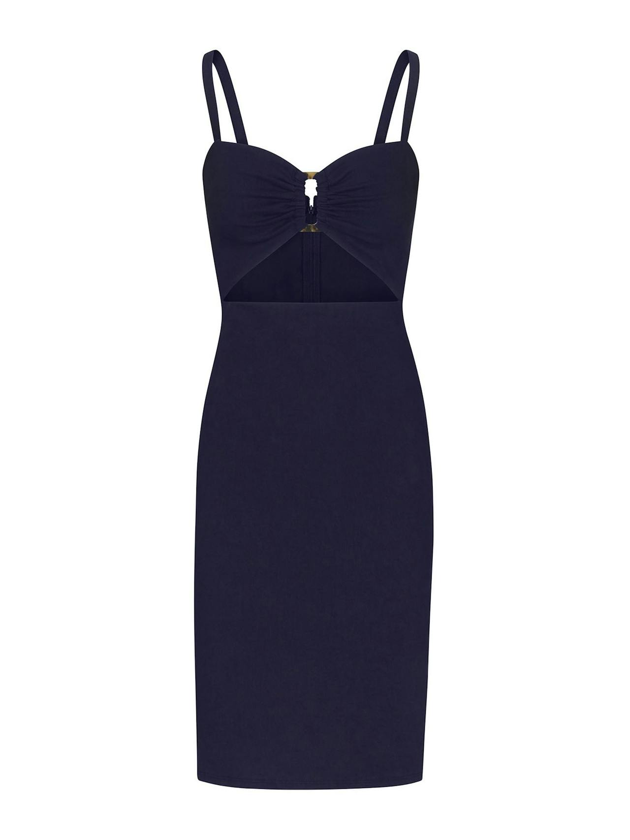 Stretch linen cutout tortoise dress Dresses Anemos Navy XS  - Collagerie