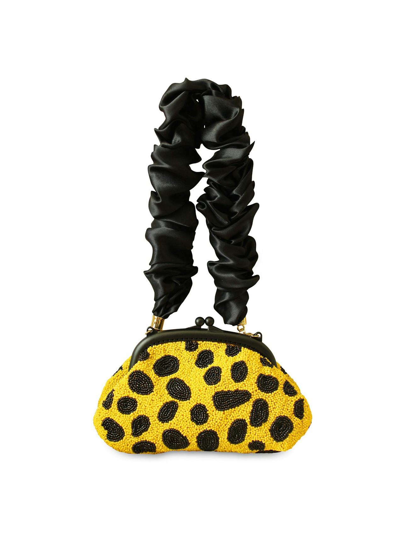 Arnoldi venom hand-beaded clutch bag in black and yellow