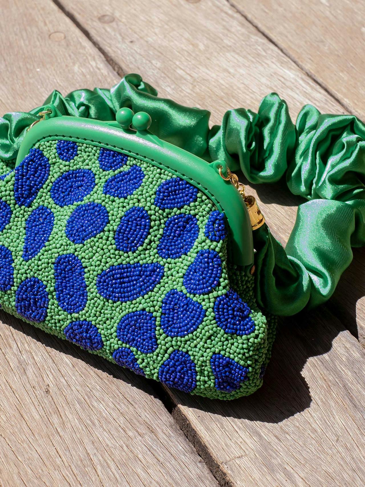 Arnoldi jade hand-beaded clutch bag in lush green & blue Handbags BrunnaCo    - Collagerie