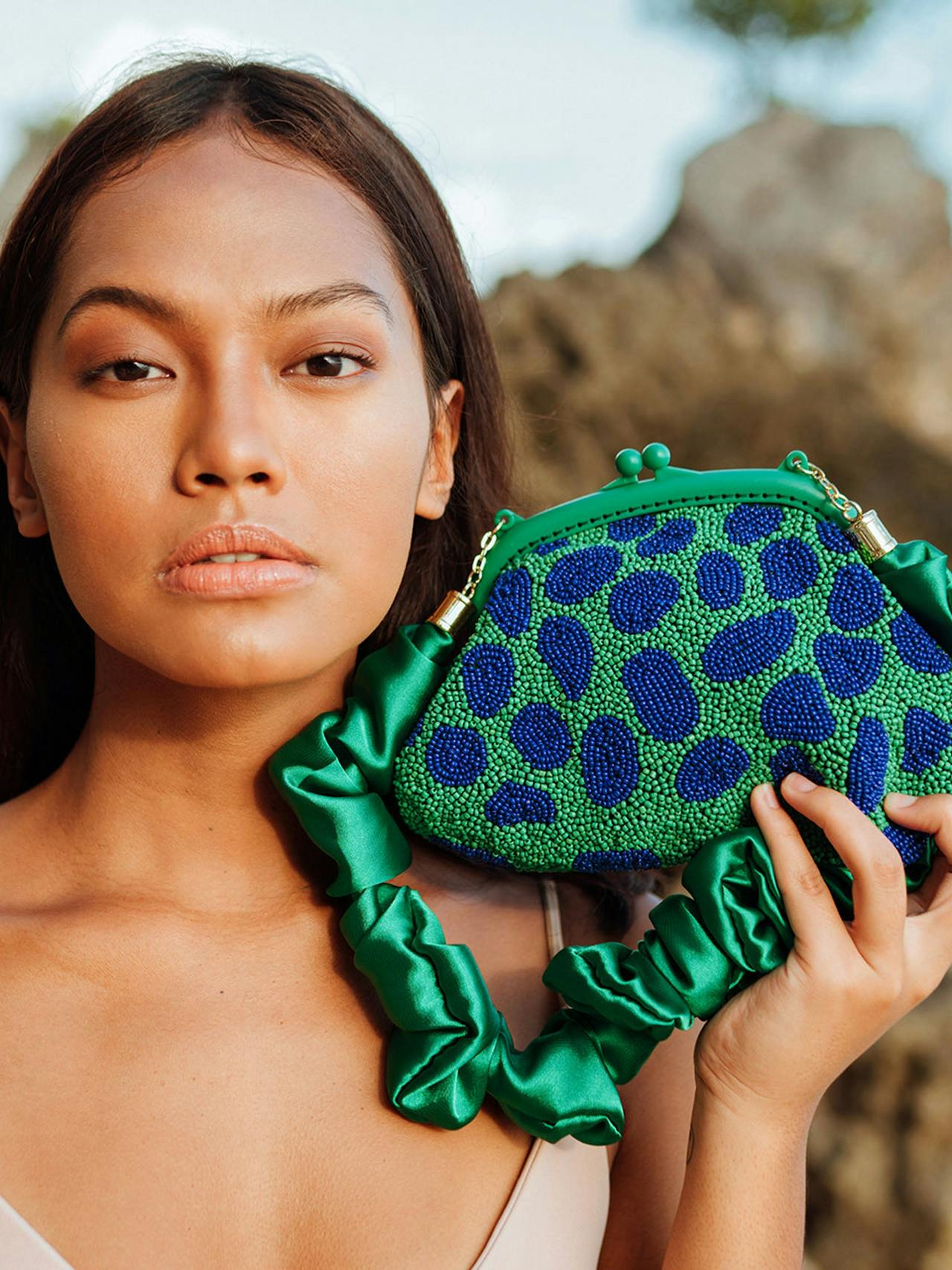 Arnoldi jade hand-beaded clutch bag in lush green & blue Handbags BrunnaCo    - Collagerie