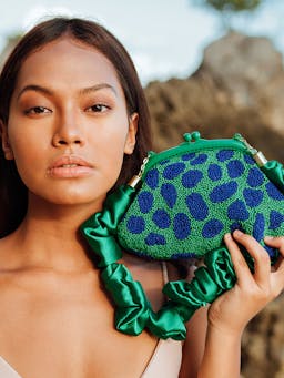 Arnoldi jade hand-beaded clutch bag in lush green & blue Handbags BrunnaCo    - Collagerie