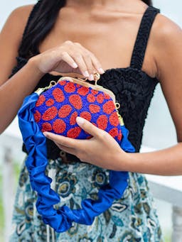 Arnoldi mandy hand-beaded clutch in savoy blue and red Clutch bag BrunnaCo    - Collagerie