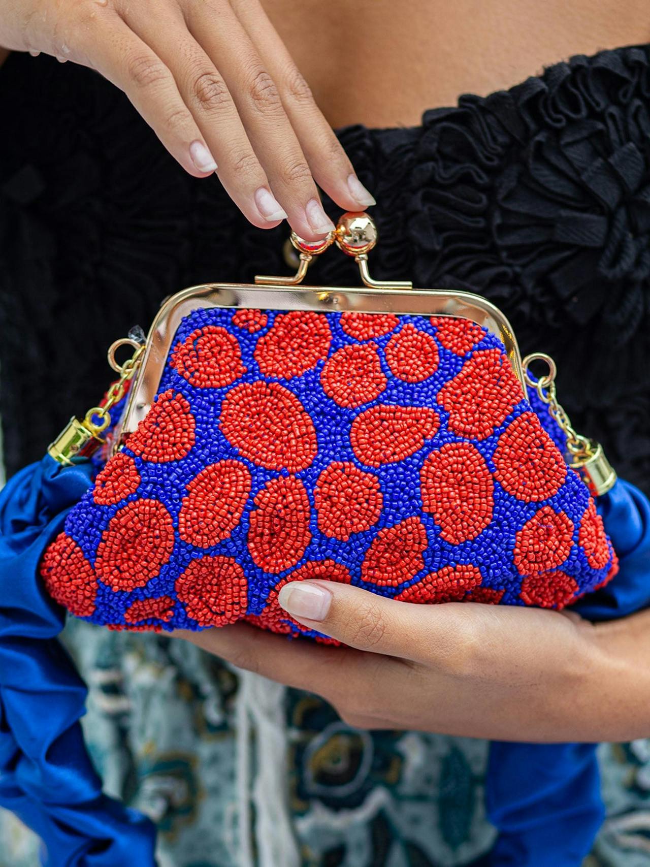 Arnoldi mandy hand-beaded clutch in savoy blue and red Clutch bag BrunnaCo    - Collagerie