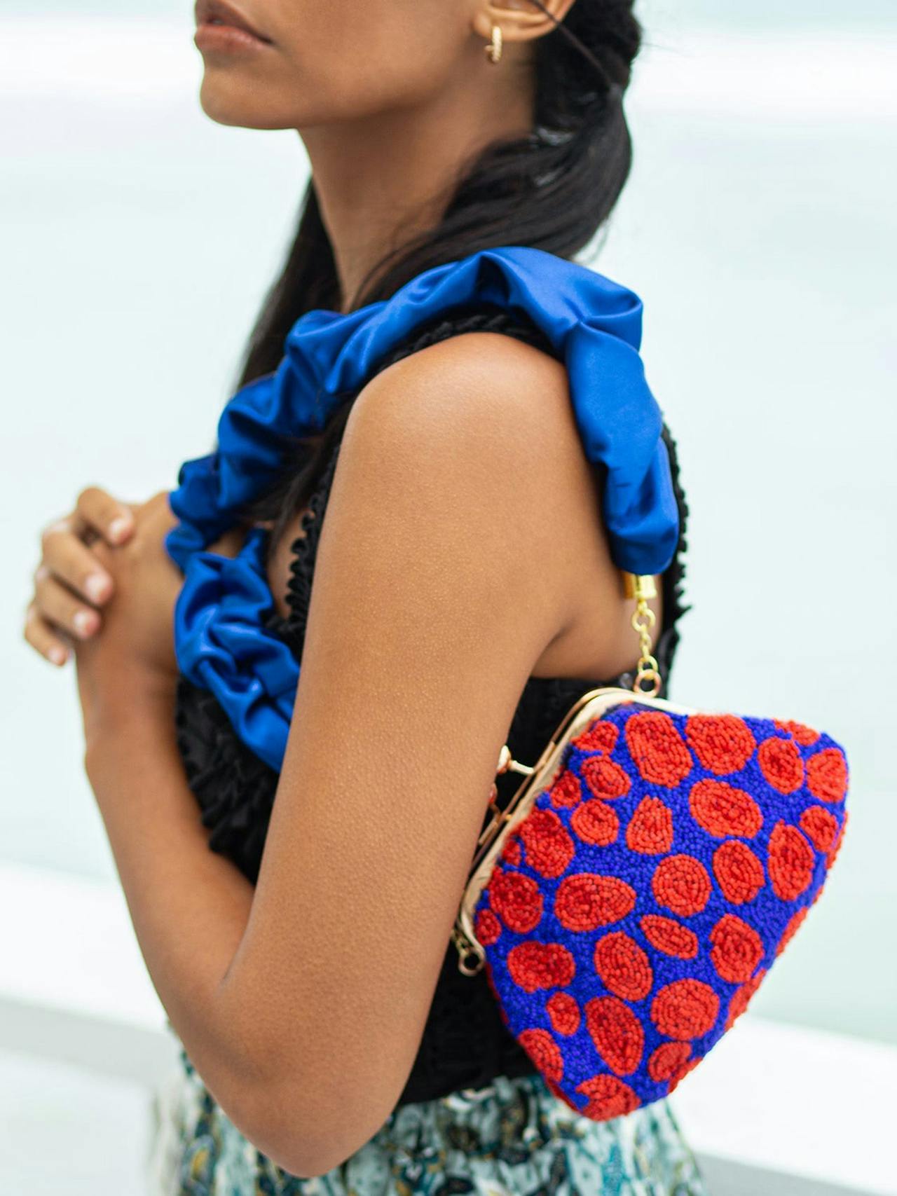 Arnoldi mandy hand-beaded clutch in savoy blue and red Clutch bag BrunnaCo    - Collagerie