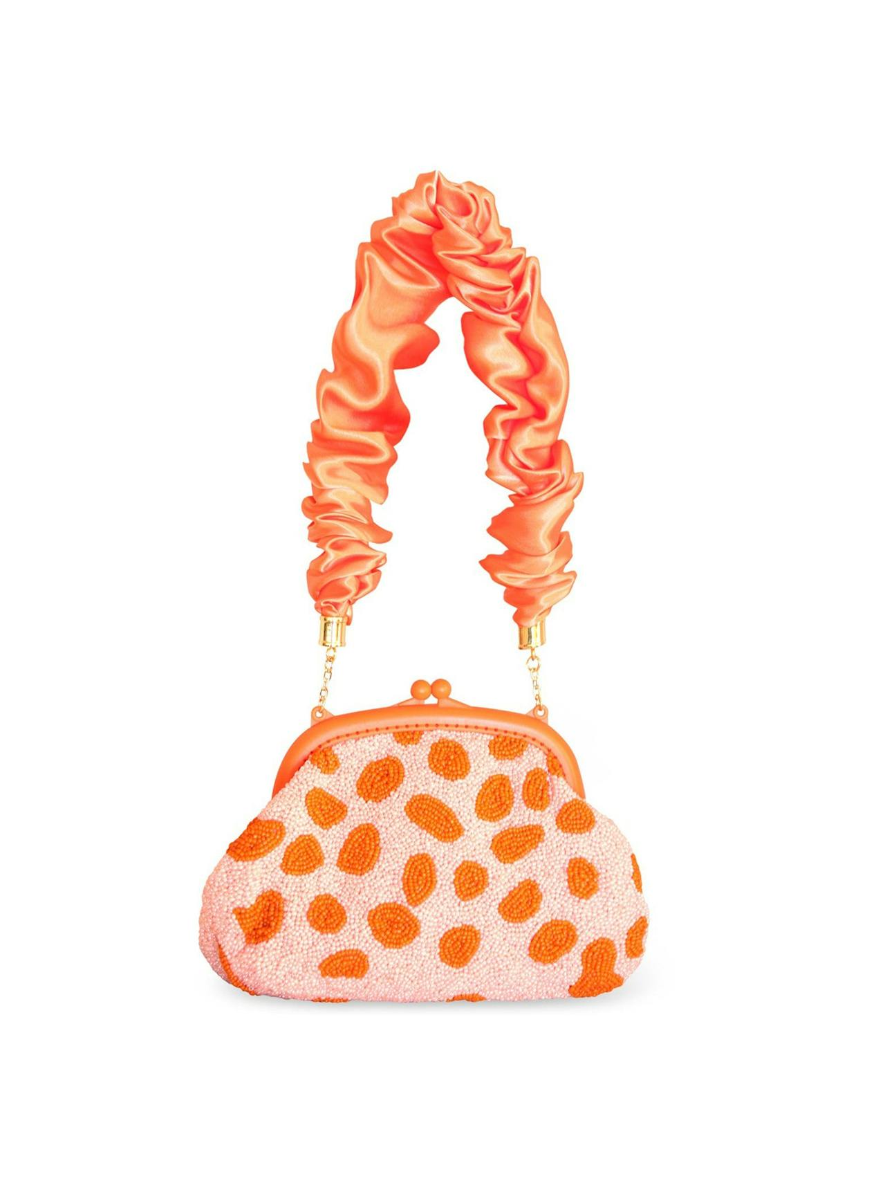 Arnoldi peachpuff hand-beaded clutch bag in orange and peach