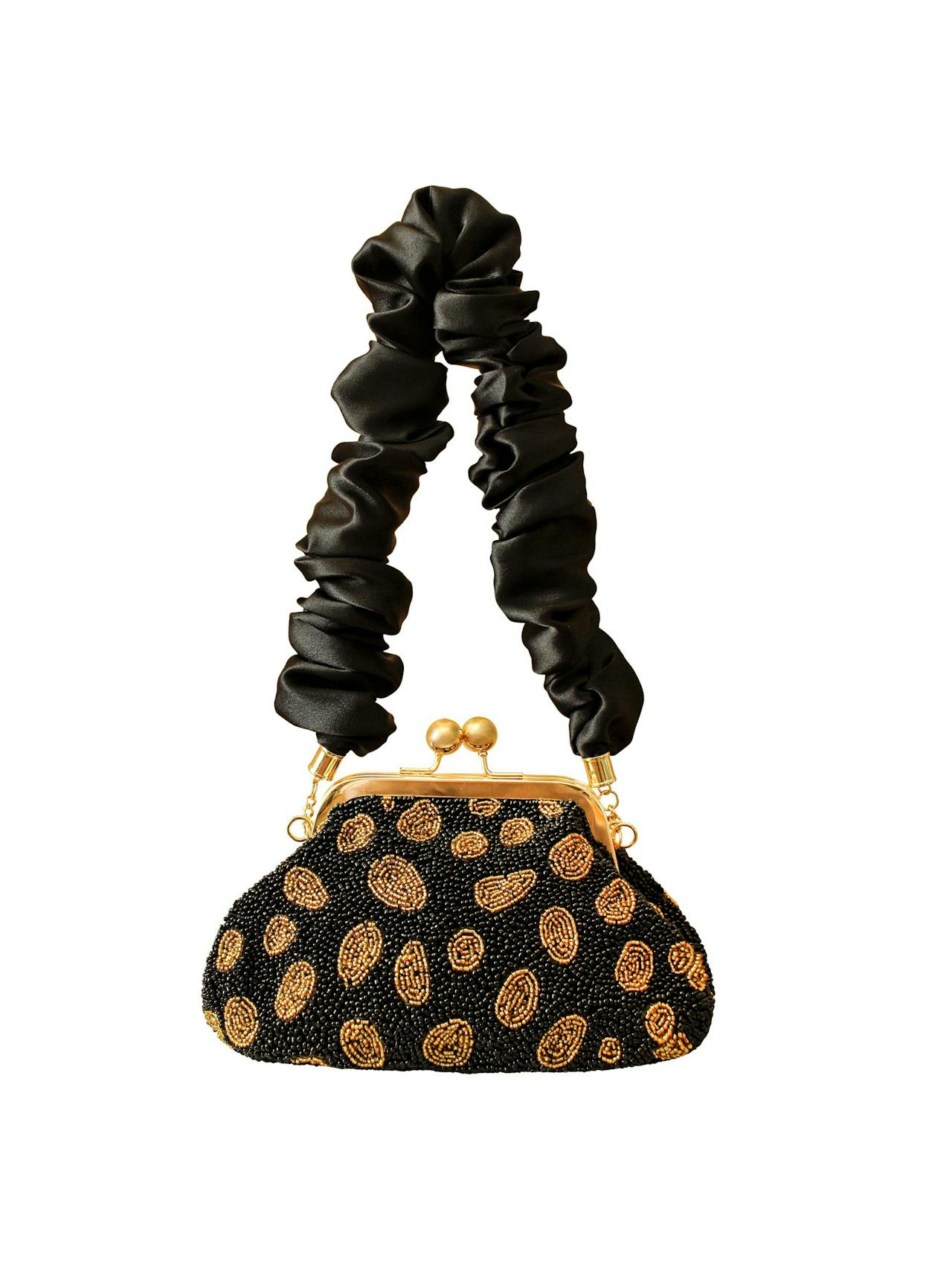 Arnoldi black gold hand-beaded clutch in black and gold