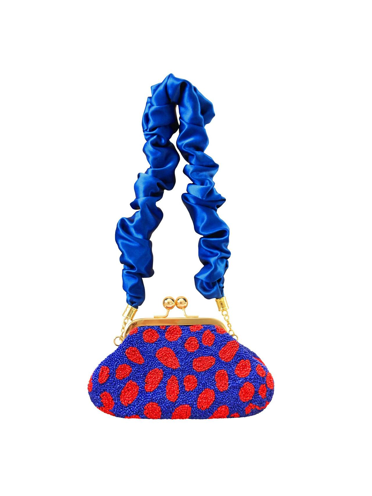Arnoldi mandy hand-beaded clutch in savoy blue and red