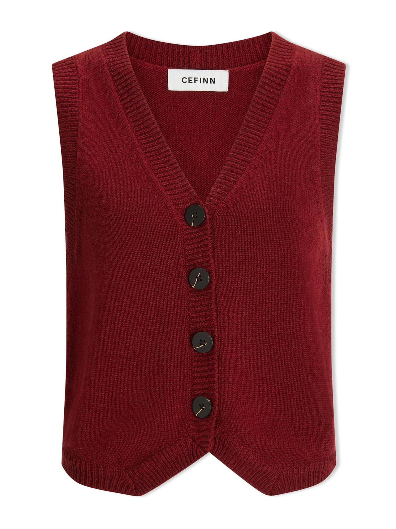 Dark red Wesley cashmere blend v neck waistcoat Knit Cefinn    - Collagerie