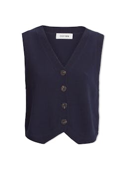 Navy Wesley cotton blend v neck waistcoat Knit Cefinn    - Collagerie