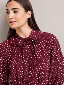 Burgundy gold polka dot print Daria silk midi dress Dress Cefinn    - Collagerie