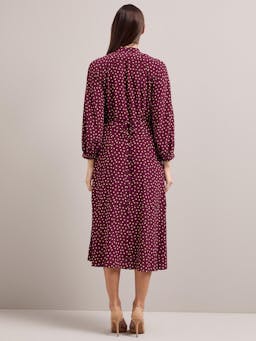 Burgundy gold polka dot print Daria silk midi dress Dress Cefinn    - Collagerie