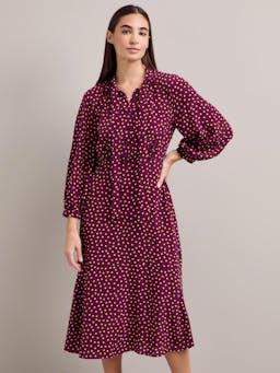 Burgundy gold polka dot print Daria silk midi dress Dress Cefinn    - Collagerie