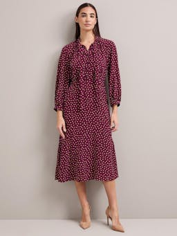 Burgundy gold polka dot print Daria silk midi dress Dress Cefinn    - Collagerie