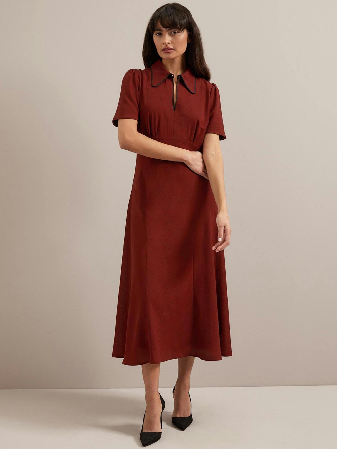 Dark red Reya techni voile midi dress Dress Cefinn    - Collagerie