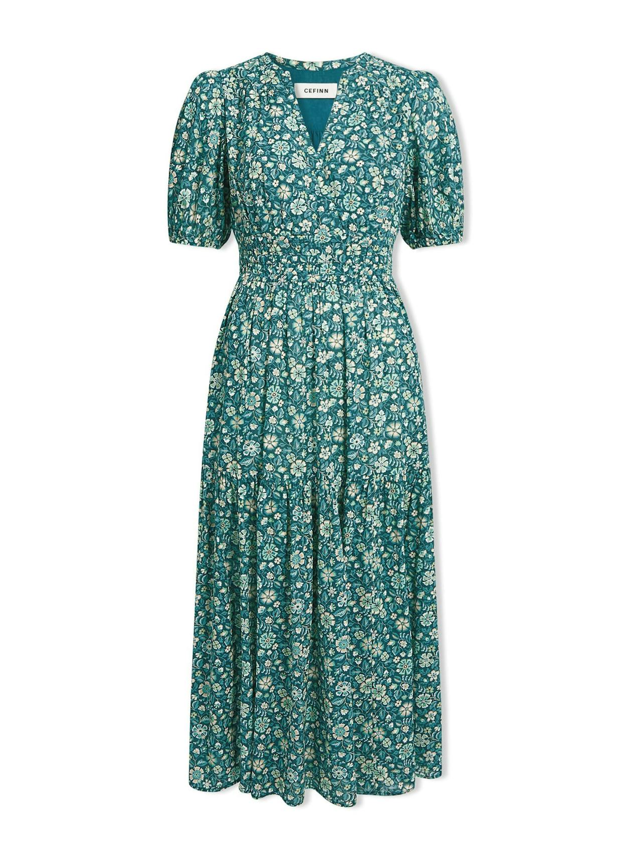 Green ditsy carnation print Olive cotton blend midi dress Dress Cefinn    - Collagerie