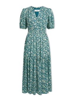 Green ditsy carnation print Olive cotton blend midi dress Dress Cefinn    - Collagerie