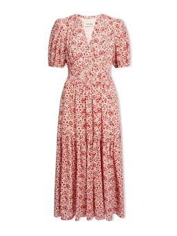 Red mono floral print Olive cotton blend midi dress Dress Cefinn    - Collagerie