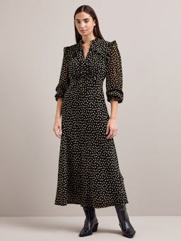 Black cream polka dot Lucinda bias cut maxi dress Dress Cefinn    - Collagerie