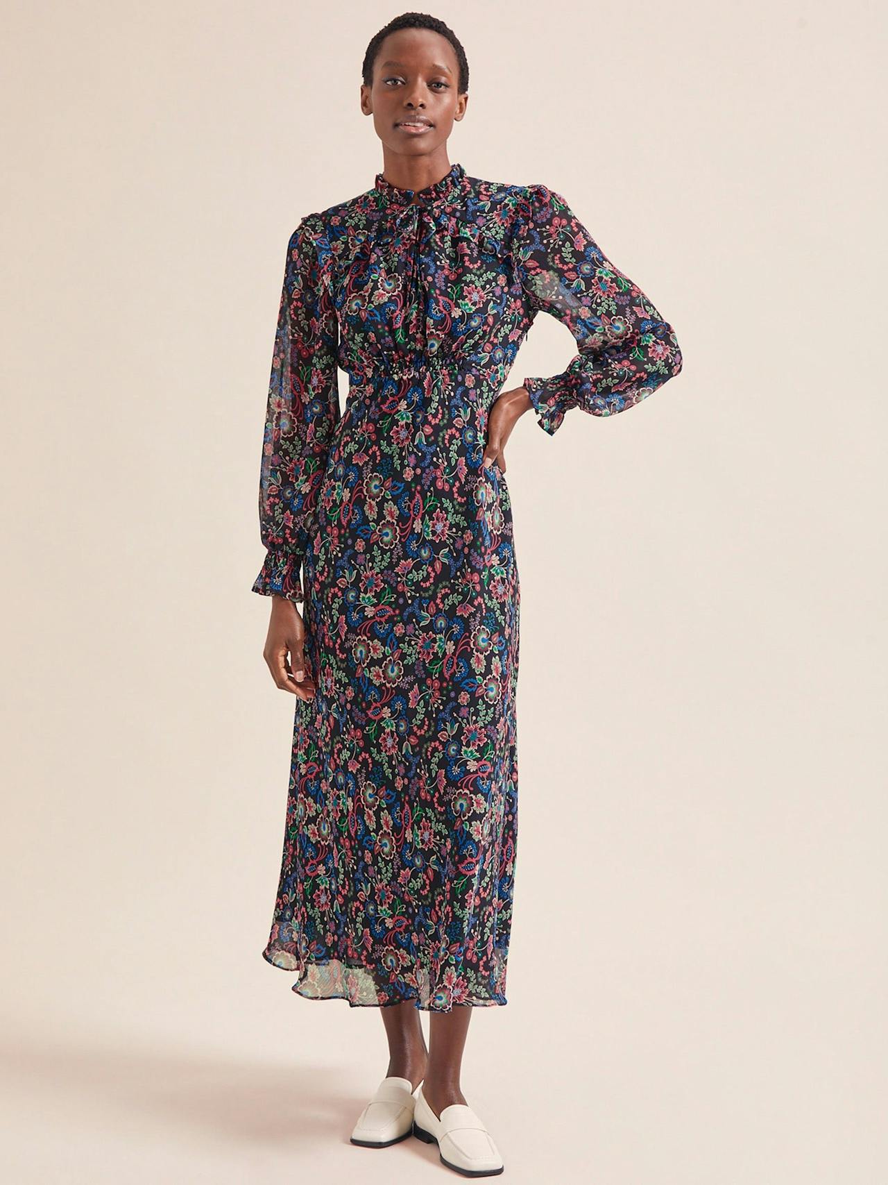 Navy multi large floral print Lucinda bias cut maxi dress Dress Cefinn    - Collagerie