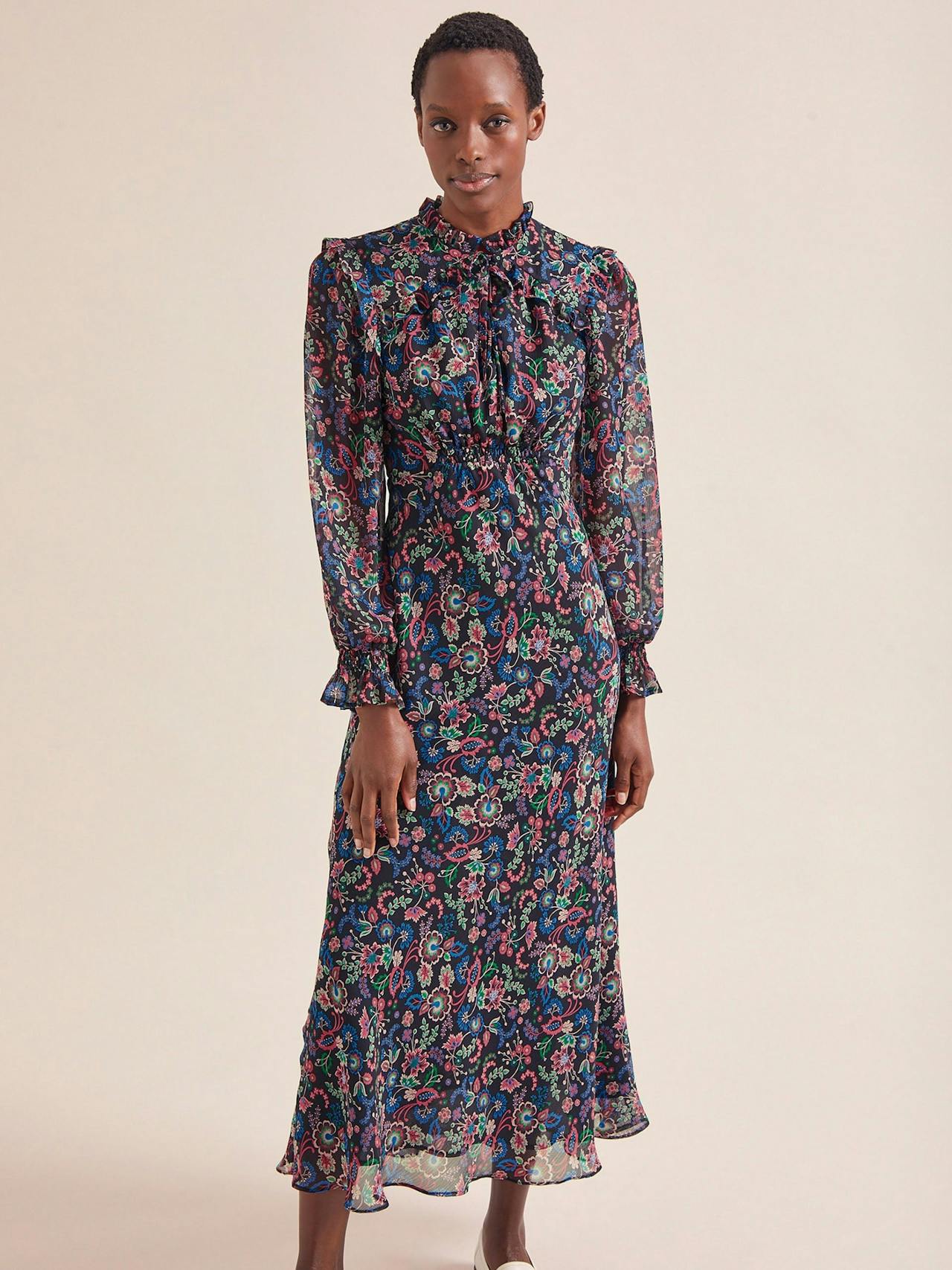 Navy multi large floral print Lucinda bias cut maxi dress Dress Cefinn    - Collagerie