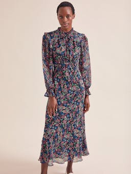 Navy multi large floral print Lucinda bias cut maxi dress Dress Cefinn    - Collagerie