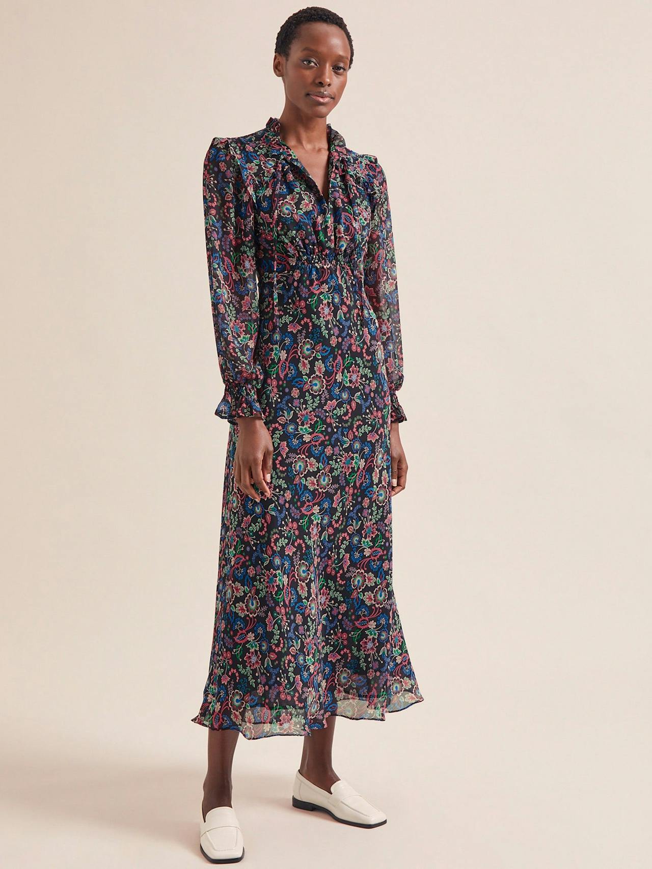 Navy multi large floral print Lucinda bias cut maxi dress Dress Cefinn    - Collagerie