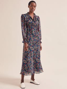 Navy multi large floral print Lucinda bias cut maxi dress Dress Cefinn    - Collagerie