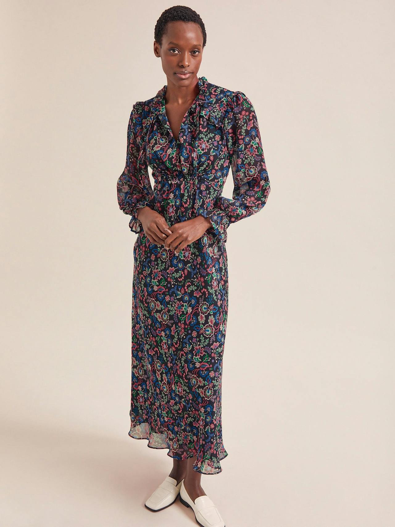 Navy multi large floral print Lucinda bias cut maxi dress Dress Cefinn    - Collagerie