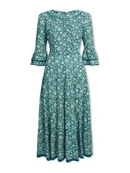 Green ditsy carnation print Elodie cotton blend maxi dress Dress Cefinn    - Collagerie