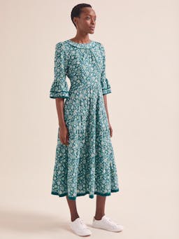 Green ditsy carnation print Elodie cotton blend maxi dress Dress Cefinn    - Collagerie