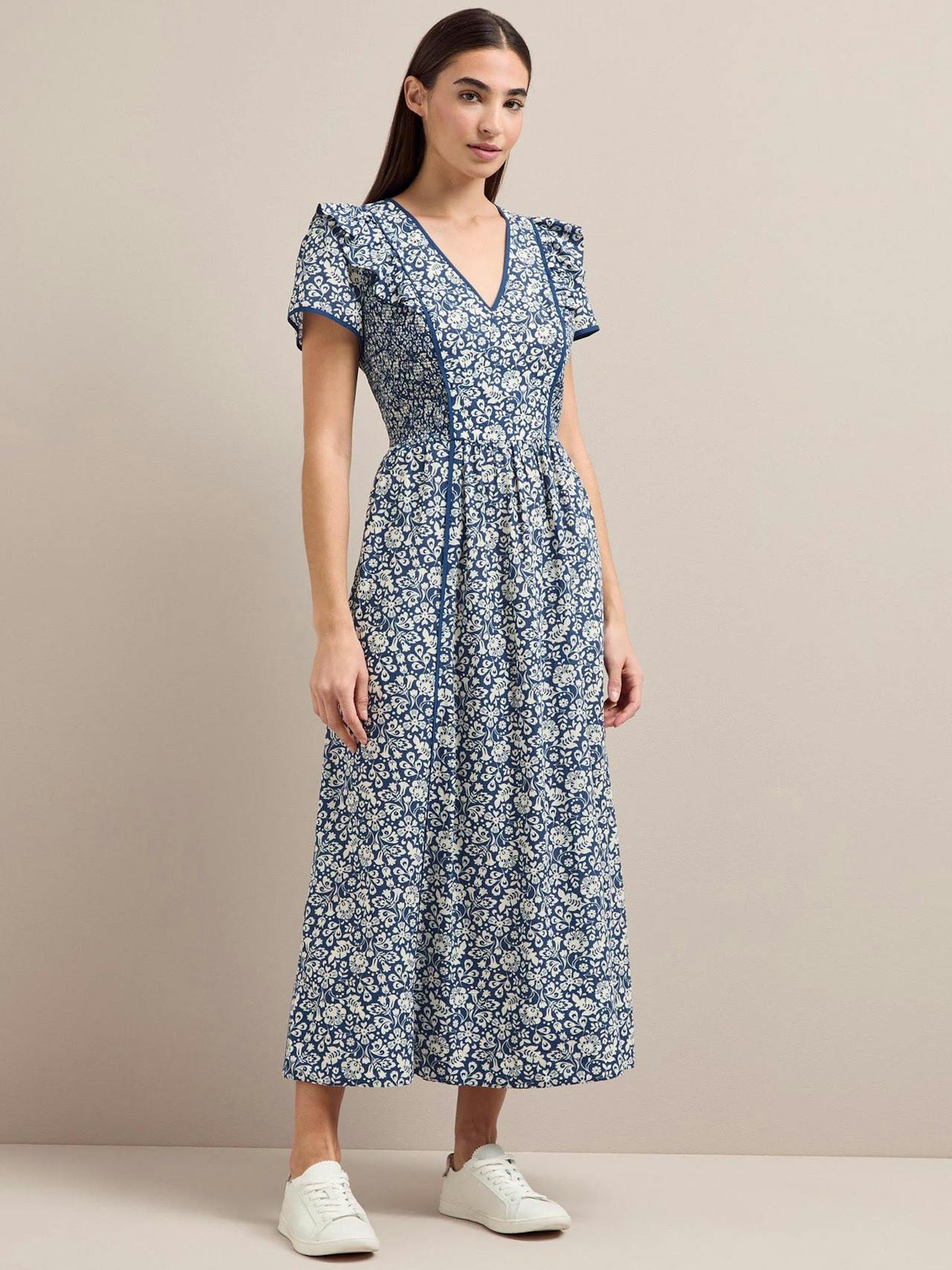 Blue mono floral print Maeve cotton blend maxi dress Dress Cefinn    - Collagerie