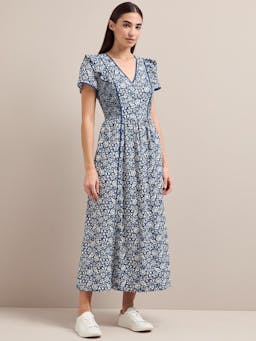 Blue mono floral print Maeve cotton blend maxi dress Dress Cefinn    - Collagerie