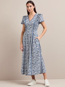 Blue mono floral print Maeve cotton blend maxi dress Dress Cefinn    - Collagerie