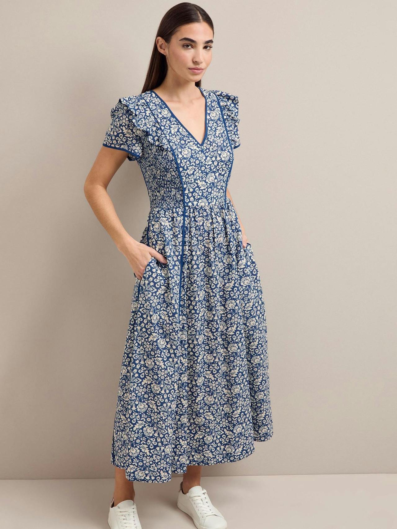 Blue mono floral print Maeve cotton blend maxi dress Dress Cefinn    - Collagerie