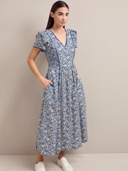 Blue mono floral print Maeve cotton blend maxi dress Dress Cefinn    - Collagerie