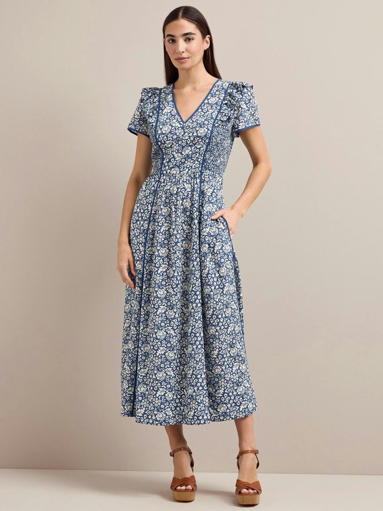 Blue mono floral print Maeve cotton blend maxi dress Dress Cefinn    - Collagerie