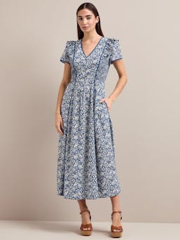 Blue mono floral print Maeve cotton blend maxi dress Dress Cefinn    - Collagerie