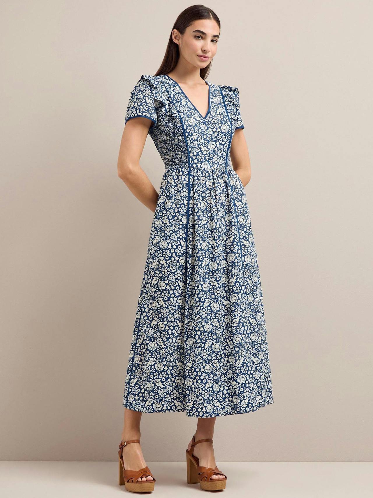 Blue mono floral print Maeve cotton blend maxi dress Dress Cefinn    - Collagerie